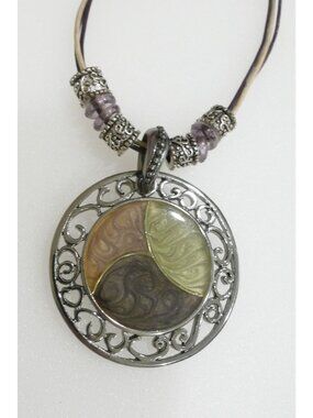 Vintage Signed Kenneth Cole KC 1.75" Pendant Necklace | 16-19" Gunmetal Boho